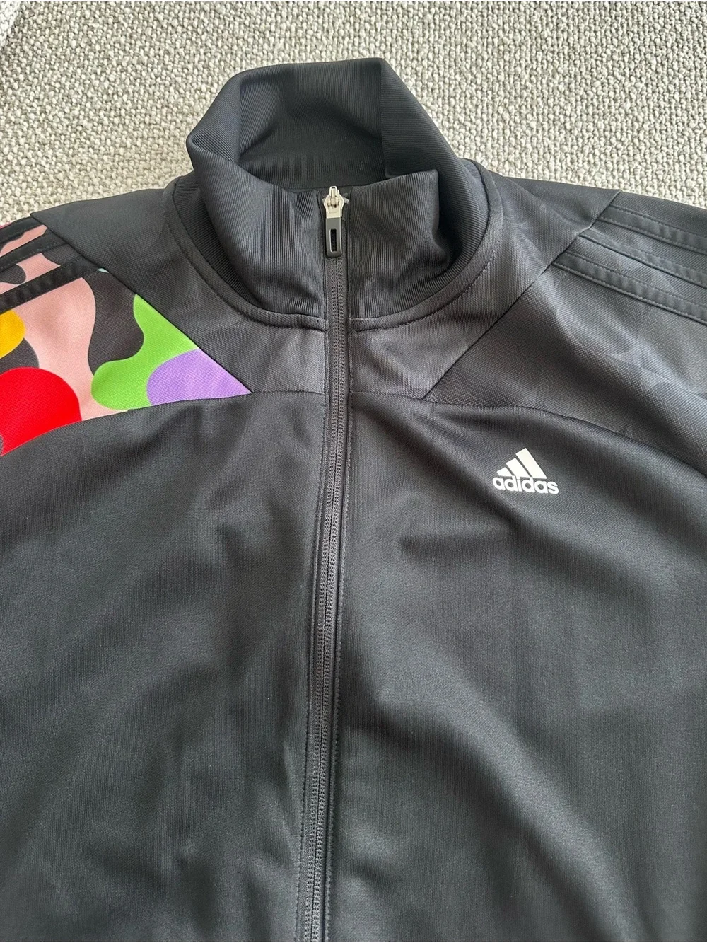 Adidas Rich Mnisi Black Jacket with Multicolor Camo Left Sleeve